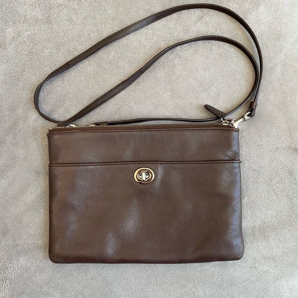 Coach Legacy Turnlock Brown Leather Crossbody Bag